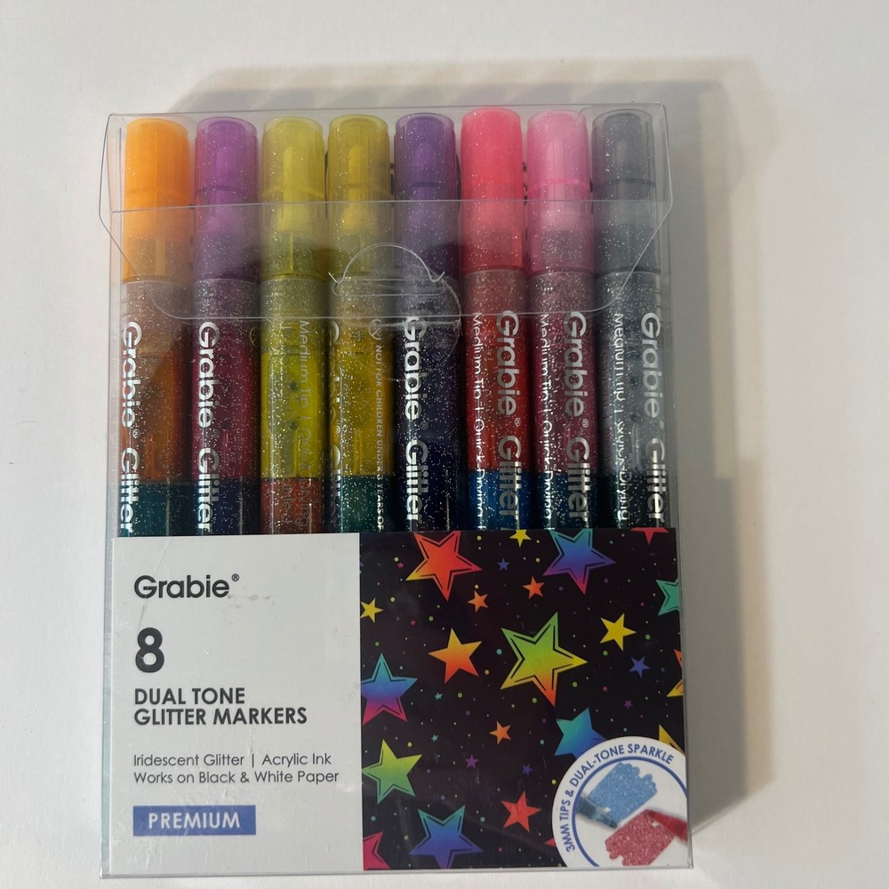 Grabie 8 Dual Tone Iridescent Glitter Acrylic Paint Markers Premium New #1